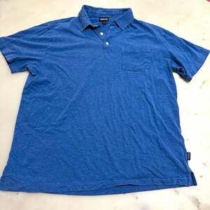 Patagonia Polo Shirt Men's L Blue Solid Organic Cotton Short Sleeve Button
